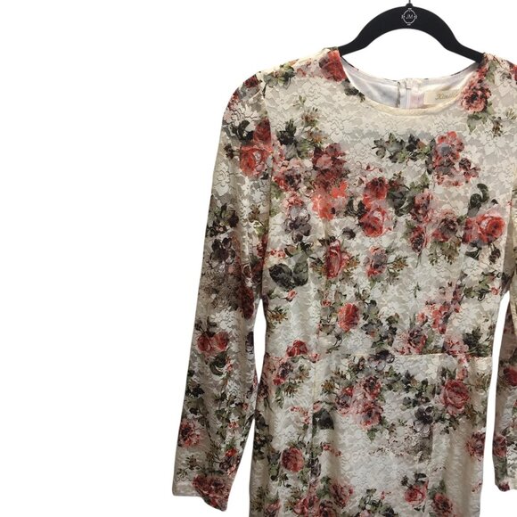 Kimilily Dress Womens Medium White Floral Lace Overlay Long Sleeve Ruffle Hem - Picture 13 of 16